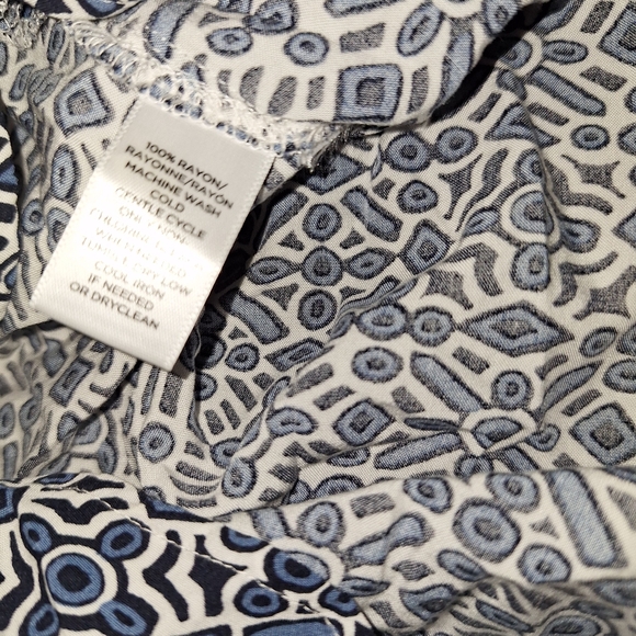 Loft blue geometric sundress Cinch waist long sleeve swing dress Medium - Picture 11 of 13